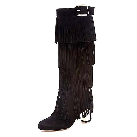 B Brian Atwood Suede Fringe Boots 